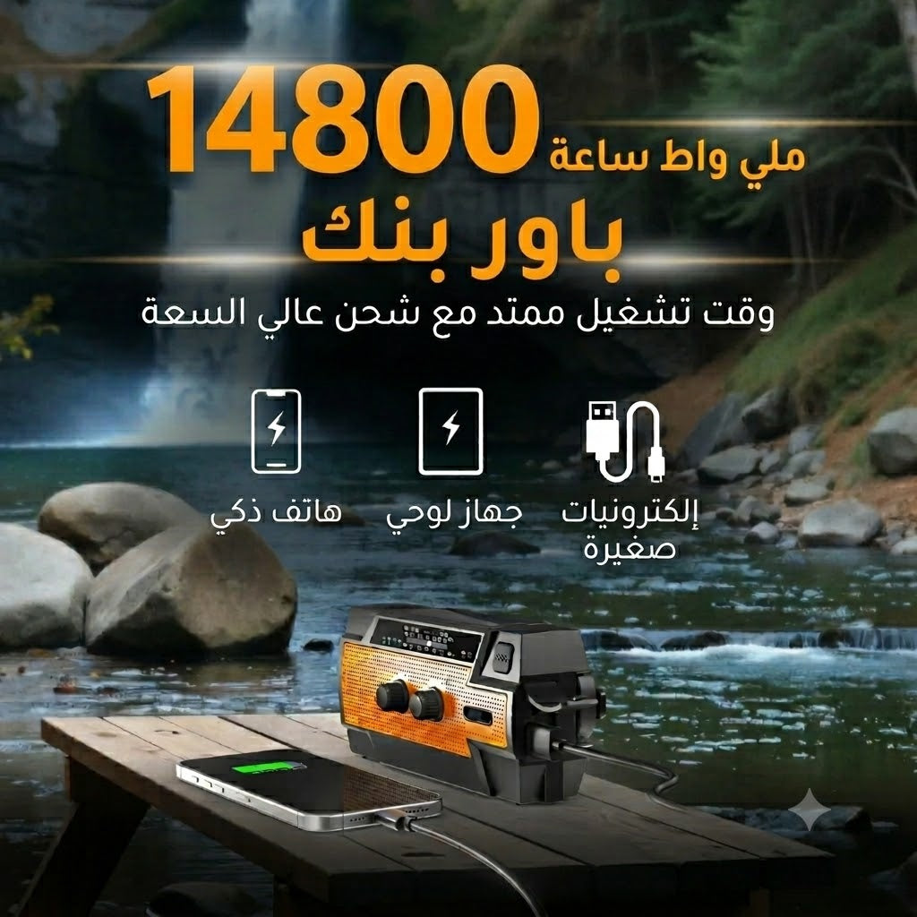 6-in-1 Solar Emergency Radio with 14800 mWh Power Bank & SOS