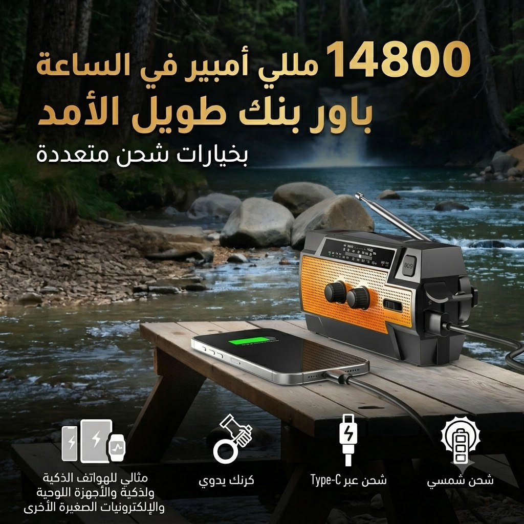 6-in-1 Solar Emergency Radio with 14800 mWh Power Bank & SOS
